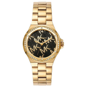 Michael Kors Lennox Quartz Black Dial Gold Steel Strap Watch For Women - MK7404