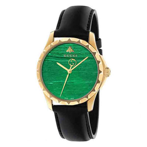 Gucci Le Marche Des Merveilles Quartz Green Dial Black Leather Strap Watch For Women - YA126463