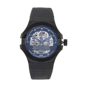 Maserati Potenza Automatic Black Dial Black Leather Strap Watch For Men - R8821108009