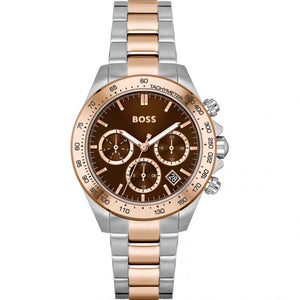 Hugo Boss Novia Chronograph Brown Dial Two Tone Steel Strap Watch for Women - 1502617