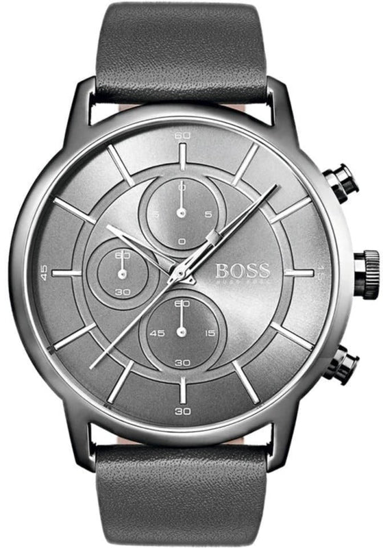 Hugo Boss Architectural Grey Dial Grey Leather Strap Watch for Men - 1513570