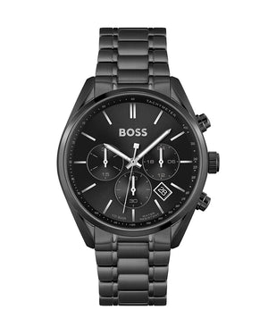 Hugo Boss Champion Black Dial Black Steel Strap Watch for Men - 1513960
