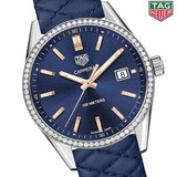 Tag Heuer Carrera Quartz Diamonds Blue Dial Blue Leather Strap Watch for Women - WAR1114.FC6391