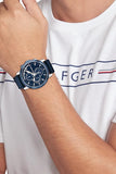Tommy Hilfiger Clark Chronograph Blue Dial Black Leather Strap Watch For Men - 1792083