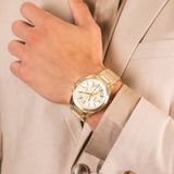 Armani Exchange Drexler Chronograph Gold Dial Gold Steel Strap Watch For Men - AX2602