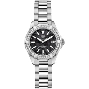 Tag Heuer Aquaracer Quartz Diamonds Black Dial Silver Steel Strap Watch for Women - WAY131P.BA0748