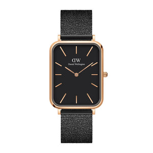 Daniel Wellington Quadro Pressed Ashfield Black Dial Black Mesh Strap Watch for Women - DW00100467