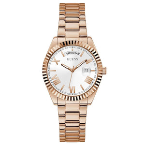 Guess Luna White Dial Rose Gold Steel Strap Watch for Women - GW0308L3