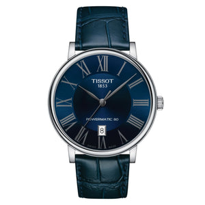 Tissot Carson Premium Powermatic 80 Blue Dial Blue Leather Strap Watch For Men - T122.407.16.043.00