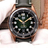 Tag Heuer Autavia Calibre 5 Automatic Olive Green Dial Green Leather Strap Watch for Men - WBE5190.FC8268