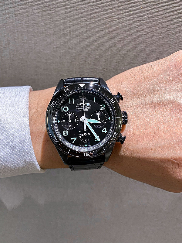 Tag Heuer Autavia Chronometer Flyback Chronograph Black Dial Black Leather Strap Watch for Men - CBE511C.FC8280
