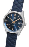 Tag Heuer Carrera Quartz Diamonds Blue Dial Blue Leather Strap Watch for Women - WAR1114.FC6391