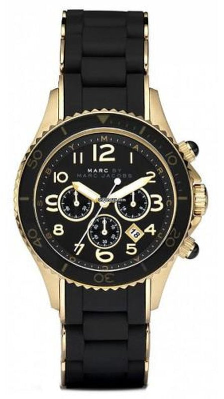 Marc Jacobs Rock Chronograph Black Dial Black Silicone Strap Watch for Women - MBM2552