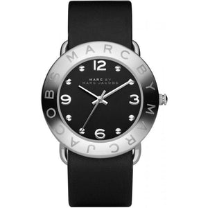 Marc Jacobs Amy Black Dial Black Leather Strap Watch for Women - MBM1140