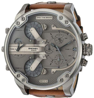 Diesel Mr Daddy Chronograph Grey Dial Brown Leather Strap Watch For Men - DZ7413