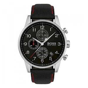Hugo Boss Navigator Black Dial Black Leather Strap Watch for Men - 1513535