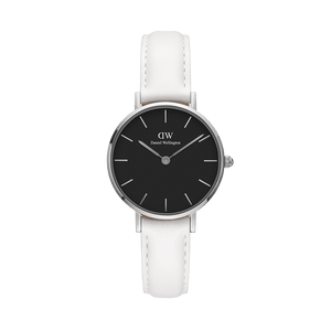 Daniel Wellington Classic Petite Bondi Black Dial White Leather Strap Watch for Women - DW00100286