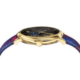Versace V-Circle Black Dial Blue Leather Strap Watch for Women - VE8100218