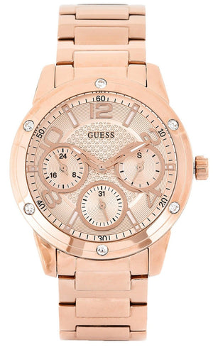 Guess Studio Rose Gold Dial Rose Gold Steel Strap Watch For Women - W0778L3