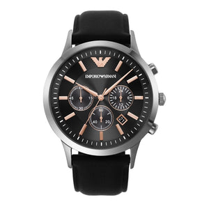 Emporio Armani Giovanni Chronograph Black Dial Black Leather Strap Watch For Men - AR11431