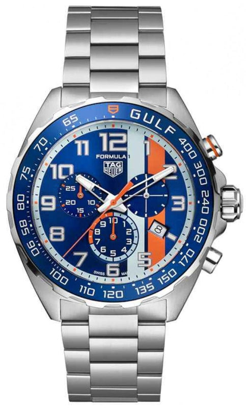 Tag Heuer Formula 1 Gulf Edition Chronograph Blue Dial Silver Steel Strap Watch for Men - CAZ101AT.BA0842