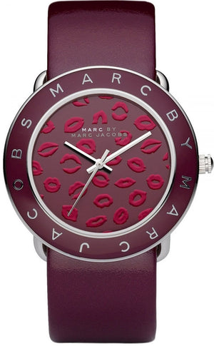 Marc Jacobs Amy Red Dial Burgundy Leather Strap Watch for Women - MBM1162