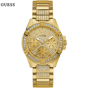 Guess Frontier Diamonds Gold Dial Gold Steel Strap Watch For Women - W1156L2