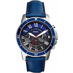 Fossil Grant Chronograph Blue Dial Blue Leather Strap Watch for Men - FS5373