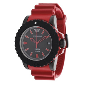 Emporio Armani Sportivo Quartz Black Dial Red Rubber Strap Watch For Men - AR6101