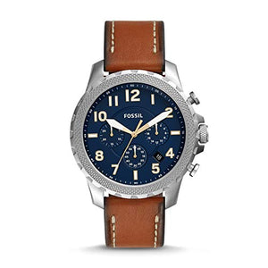 Fossil Bowman Chronograph Blue Dial Brown Leather Strap Watch for Men - FS5602