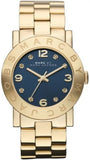 Marc Jacobs Amy Blue Dial Gold Steel Strap Watch for Women - MBM3166