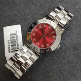Marc Jacobs Amy Red Dial Silver Steel Strap Watch for Women - MBM3333