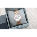 Guess Muse Quartz Silver Dial Rose Gold Steel Strap Watch For Women - W1008L3