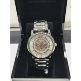 Emporio Armani Meccanico Skeleton Silver Dial Silver Steel Strap Watch For Men - AR1980
