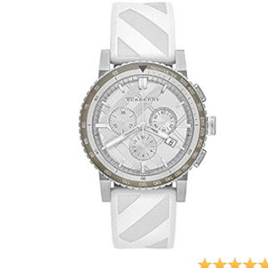 Burberry The City Chronograph Silver Dial White Rubber Strap Watch for Men - BU9810