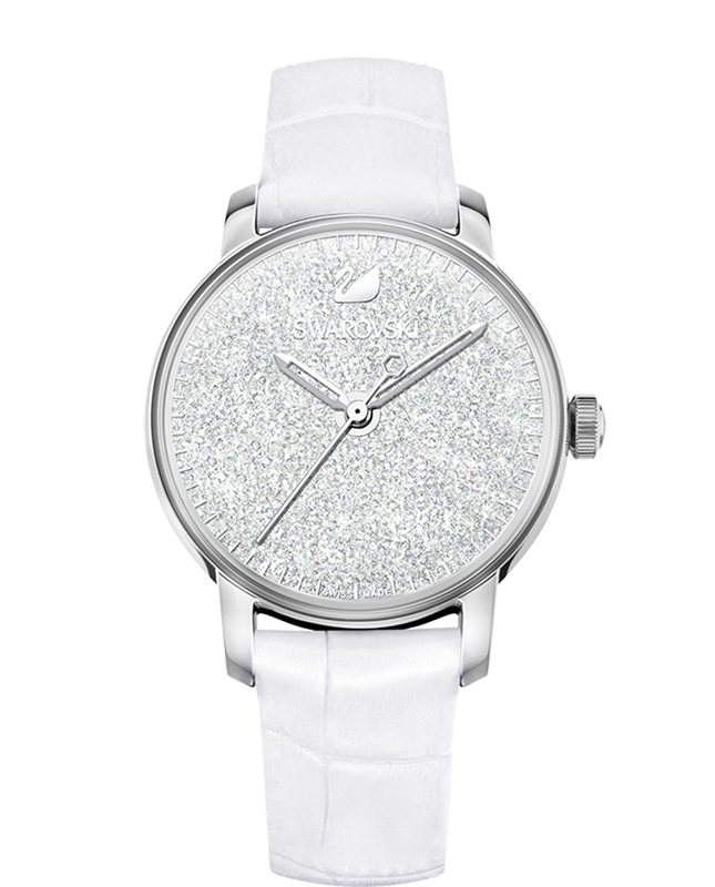Swarovski Crystalline Hours Silver Dial White Leather Strap Watch for Women - 5295383