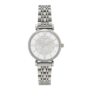 Emporio Armani Gianni T Bar White Crystal Pave Dial Silver Stainless Steel Strap Watch For Women - AR1925