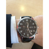 Hugo Boss Aeroliner Chronograph Quartz Black Dial Black Leather Strap Watch For Men - HB1512448