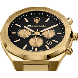 Maserati Stile 45mm Chronograph Black Dial Gold Steel Strap Watch For Men - R8873642001