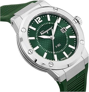 Salvatore Ferragamo F-80 Classic Green Dial Green Rubber Strap Watch for Men - SFHY02722