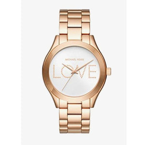 Michael Kors Slim Runway White Dial Rose Gold Steel Strap Watch For Women - MK3804