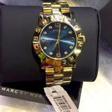 Marc Jacobs Amy Blue Dial Gold Steel Strap Watch for Women - MBM3166