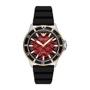 Emporio Armani Meccanico Automatic Red Dial Black Silicon Strap Watch For Men - AR60070