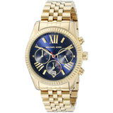 Michael Kors Lexington Chronograph Blue Dial Gold Steel Strap Watch For Women - MK6206