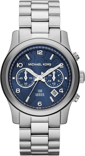 Michael Kors Hunger Stop 100 Series Navy Blue Dial Silver Steel Strap Watch for Women - MK5814