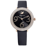 Swarovski Crystal Frost Black Dial Black Leather Strap Watch for Women - 5484058