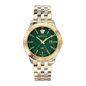 Versace Univers Quartz Green Dial Two Tone Steel Strap Watch for Men - VEBK00718