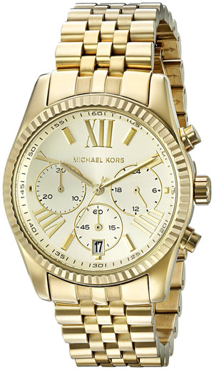 Michael Kors Lexington Chronograph Gold Dial Gold Steel Strap Watch for Women - MK5556