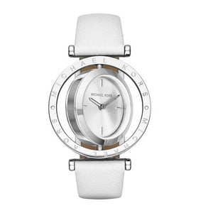 Michael Kors Averi Silver Dial White Leather Strap Watch for Women - MK2524