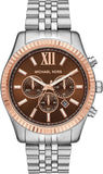 Michael Kors Lexington Chronograph Brown Dial Silver Steel Strap Watch For Men - MK8732